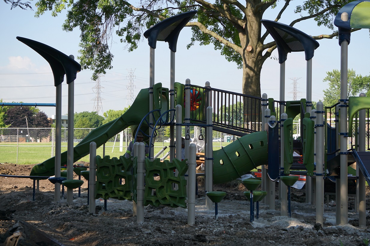 Conrad Fischer Park equipment installation almost complete Elmhurst